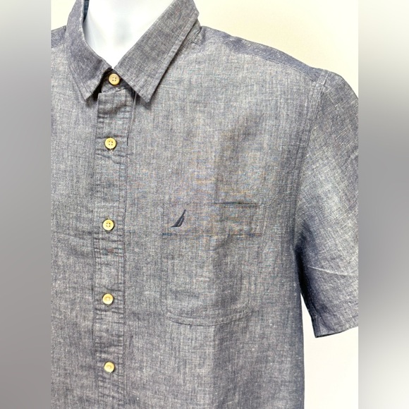 NAUTICA Men’s Blue chambray short sleeve shirt size L.‎ - Picture 1 of 12